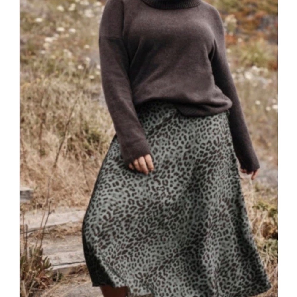 J. Jill Leopard Midi Skirt Womens L Green Black Animal Print Ecovero Viscose